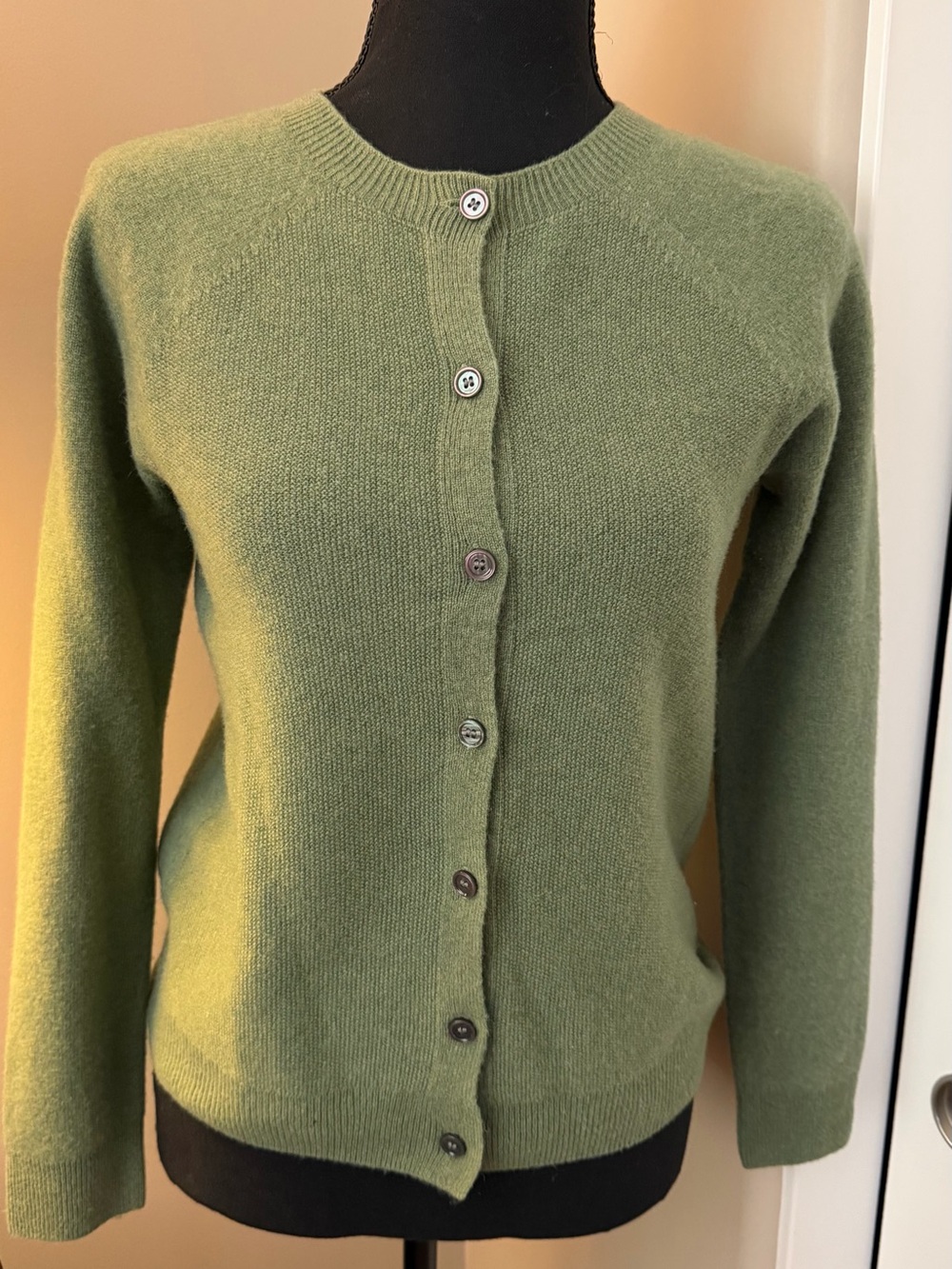 Classic Women's Crewneck Cardigan Sweater - Olive Green
